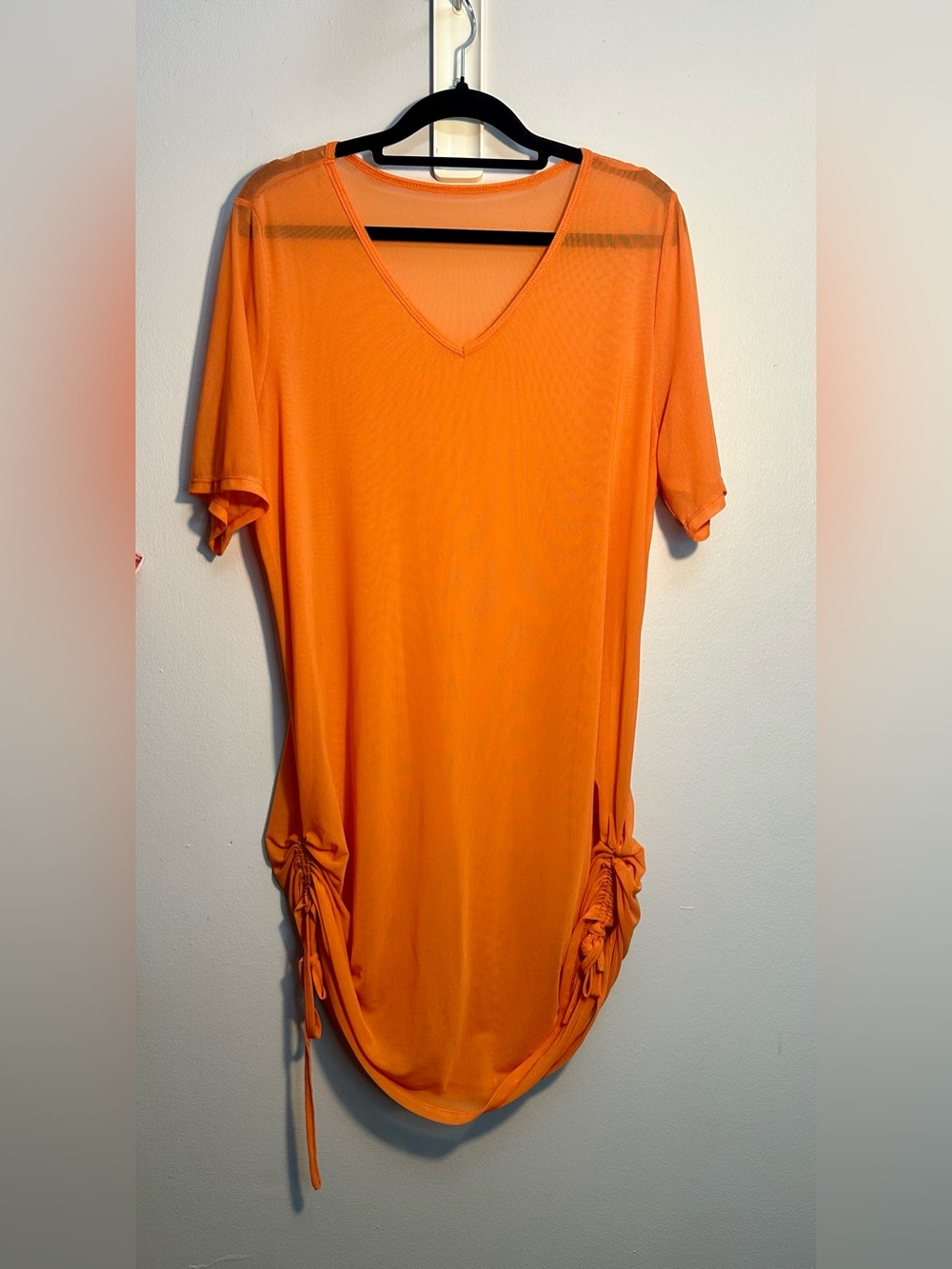 Pinup Fashion Women’s Coverup Orange Mesh Tie-up Cinch Sides Size XL